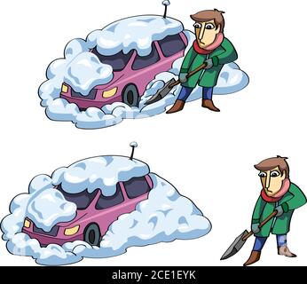 Car, broken car, car stuck in the snow, winter, snow, snowdrift, snow drift, danger, problem, vector, logo, silhouette, design, set, illustration Stock Vector