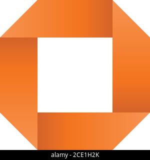 Orange infinite ribbon loop folded in a shape of square. 3D-like vector symbol. Modern icon design. Stock Vector