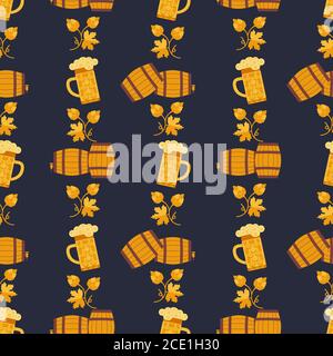 Craft beer icon flat color vector seamless pattern Stock Vector