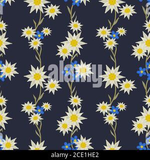 Floral hand drawn seamless pattern with edelweiss Stock Vector