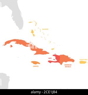 Caribbean Region. Map of countries in Caribbean Sea in Central America. Vector illustration. Stock Vector