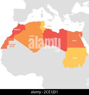 Northern Africa, subregion, political map with single countries Stock ...