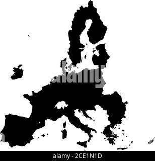 European Union territory black silhouette isolated on white background. Map of EU after brexit in 2020. Vector illustration. Stock Vector