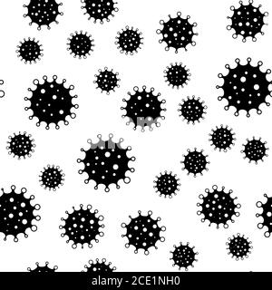Coronavirus seamless background pattern. Black virus silhouettes. COVID-19 desease theme. Simple flat vector illustration Stock Vector
