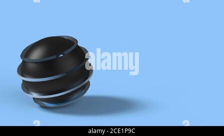 Black and light blue ball with line stripes in space. isolated on pink background. Abstract, futuristic image of contrast of black and white. 3D rende Stock Photo