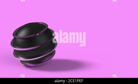 Black and violet pink ball with line stripes in space. isolated on pink background. Abstract, futuristic image of contrast of black and white. 3D rend Stock Photo