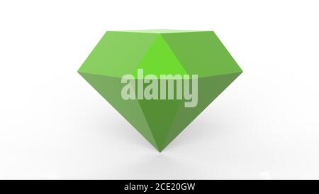 Green diamond transparent jewel crystal 3d light blue diamond and dark on light gray background. render illustration isolated. low poly model simple w Stock Photo
