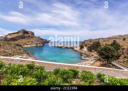 St Pauls Bay, Lindos, Rhodes Stock Photo