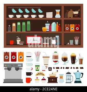 Collection of goods for a coffee shop vector illustration in a flat design. Stock Vector