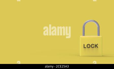 pad lock yellow padlock with word 'lock' on metal on a mustard background. online security. safe personal online privacy security, 3d render isolated Stock Photo