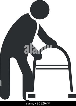 disabled person with walker, world disability day, silhouette icon design vector illustration Stock Vector