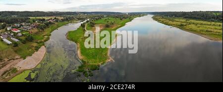 Beautiful Nemunas and Nevezis rivers confluence close to Kaunas city and Raudondvaris in Lithuania Stock Photo
