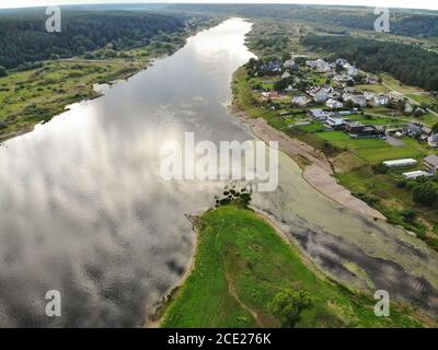 Beautiful Nemunas and Nevezis rivers confluence close to Kaunas city and Raudondvaris in Lithuania Stock Photo