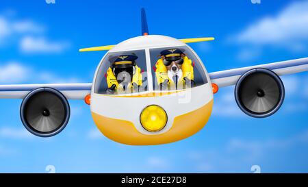 airplane pilot dogs Stock Photo