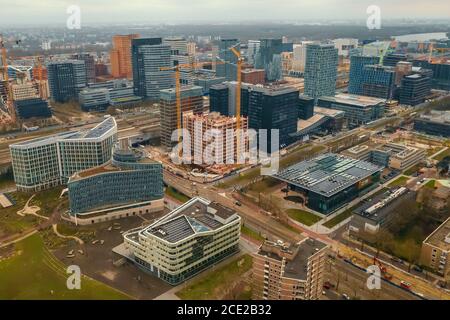 Modern buildings in Amsterdam aerial view, The Netherlands. Stock Photo