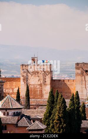 The Watch Tower and bell at Alhambra in Granada, Spain. Stock Photo