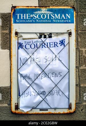 Newspaper billboard in North Berwick, East Lothian, Scotland, UK Stock Photo