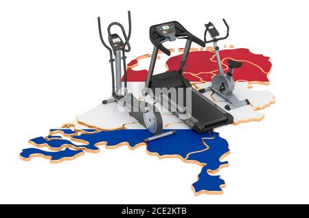Sport clubs in the Netherlands. Fitness, exercise equipments on Holland. 3D rendering isolated on white background Stock Photo