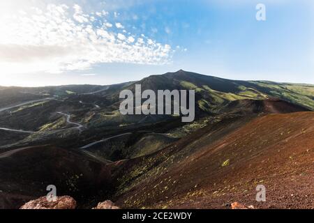 Valley of Etna Mount, Different Craters remambering the eruption of the volcano from 1892, Sicily, Italy. Stock Photo