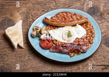 complete English breakfast on the plate Stock Photo