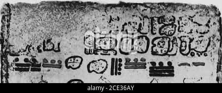 . An introduction to the study of the Maya hieroglyphs . amatl. It is inter-esting to note that the above tonalamatl, beginning with the day8 Oc, commenced just 130 days later than the first tonalamatl, whichbegan with the day 8 Ahau. In other words, the first of the twotonalamatls in Dresden 12a wag just half completed when the secondone commenced, and the second half of the first tonalamatl beganwith the same day as the first half of the second tonalamatl, andvice versa. The tonalamatl in plate 28, upper division, is from Dresden 15a,and is interesting because it illiistrates how certain mis Stock Photo