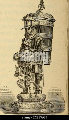 . Catalogue des collections composant le Musée royal d'antiquités d'armures et d'artillerie (Bruxelles) . ine, est attachée à un fleuron ciselé quiservait à la fixer; le fleuron est orné dun rubace; lau-tre extrémité de la chaîne se termine par une cassolette.Travail allemand du xvi* siècle. (Coll. H.) Magnifique coupe où vi-drecome allemand duxvi^ siècle, formée dunœuf dautruche, richementmontée en argent doré,ciselé et émaillé. Elle estportée par un nègre age-nouillé, au pied duquelsont une mouche et unefî^renouille. Le couvercleest surmonté dune figuredautruche. Lintérieur dela coupe est en Stock Photo