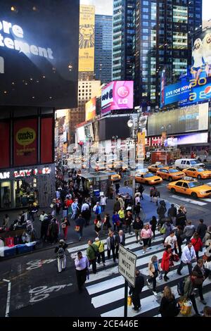 Times Square, featured with Broadway Theaters and huge number of LED signs Stock Photo