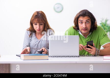 Students in gadget dependency concept Stock Photo