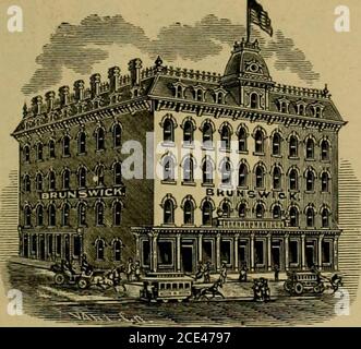 . Annals of Fort Mackinac . A. B. DICKINSON, ofSmith8 Hotel, Hillsrlale, Mioh. FRANK H. CARR, Formerly Cashier Boodv House,Toledo, Ohio  ^ BRUNSfj.^^ ^. 4^ -«• Cor. of State and Griswold Sts., One Square from City Hall, DETROIT. MICHIGAN. Location Central. Convenient to the leading stores and places ofamusement. First-class in all appointments, having passenger elevator,heated by steam, hot and cold water in rooms, and all modern improve-ments. A large number of very desirable guest and sample rooms haverecently been completed in the adjoining building on State Street, im-mediately in the rea Stock Photo