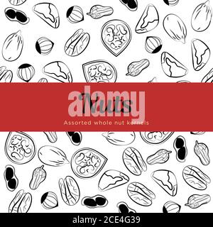 Assorted nuts Vector template for packing paper Stock Vector