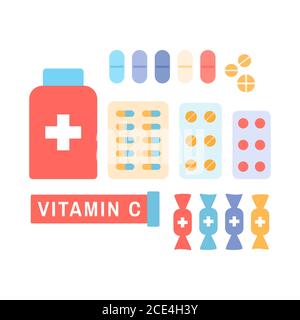 Medicine, drugs, pharmacy hospital icons set. Stock Vector