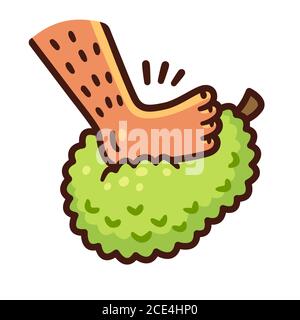 Cartoon foot stepping on jackfruit. Enfiar o pé na jaca (Put one's foot in a jackfruit in Portuguese) Brazilian expression for Get drunk. Vector clip Stock Vector