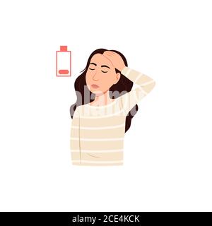 Young sick woman. Headache icon isolated on white. Stock Vector