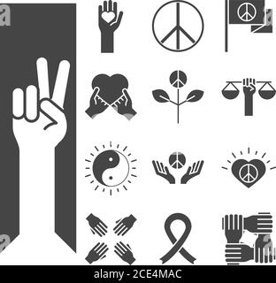 human rights day, line icons set design, included hands heart book dove vector illustration Stock Vector