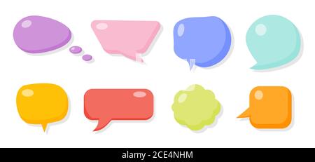 Colored comic speech soap bubble set. Comics message template. Cartoon empty text box clouds. Funny abstract different shapes of balloon. Glossy bubbles gum blank icon. Isolated vector illustration Stock Vector