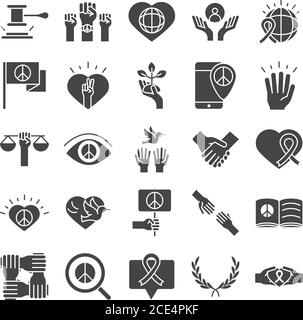 human rights day, line icons set design, included law hands heart book placard vector illustration Stock Vector