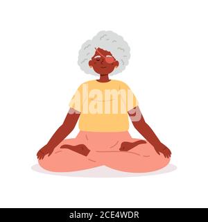 Disabled blind old woman practices yoga Stock Vector