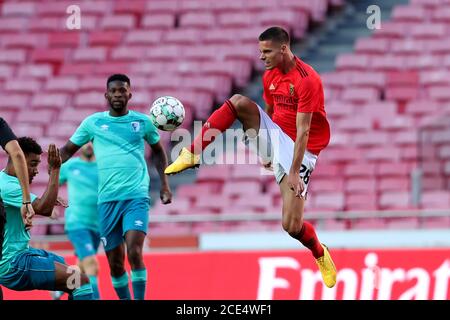 Lisbon, Portugal. 30th Aug, 2020. Julian Weigl (R) of SL Benfica competes during a pre-season friendly football match between SL Benfica and AFC Bournemouth in Lisbon, Portugal, Aug. 30, 2020. Credit: Pedro Fiuza/Xinhua/Alamy Live News Stock Photo