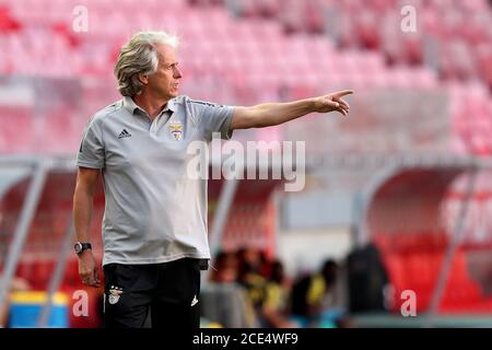 Lisbon, Portugal. 30th Aug, 2020. Jorge Jesus, head coach of Benfica, gestures during a pre-season friendly football match between SL Benfica and AFC Bournemouth in Lisbon, Portugal, Aug. 30, 2020. Credit: Pedro Fiuza/Xinhua/Alamy Live News Stock Photo