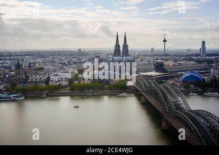 Cologne Cathedral Koelner Dom seen from the top of Cologne Koeln Triangle building Stock Photo