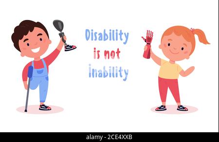 Little boy and girl with artificial limbs Stock Vector