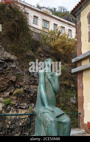 Statue of Lady Justice in front of the court in Ponta do Sol, Madeira Stock Photo