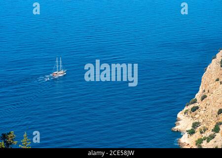 Excursion tourist boat in the Mediterranean Sea, Antalya, Turkey Stock Photo