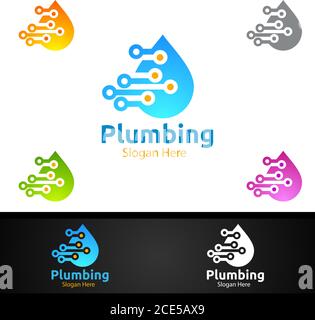 Plumbing Logo with Water and Fix Home Concept Design Stock Vector