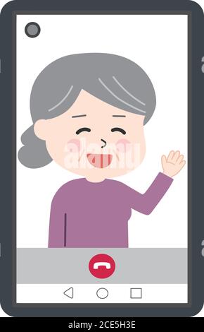 Elderly woman having video call on smartphone. Vector illustration isolated on white background. Stock Vector