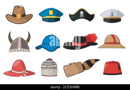 Various hats illustration icons Stock Vector