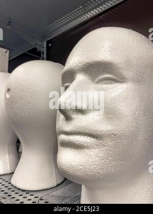 Male Styrofoam head on display in store Stock Photo