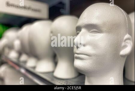 Male Styrofoam head on display in store Stock Photo