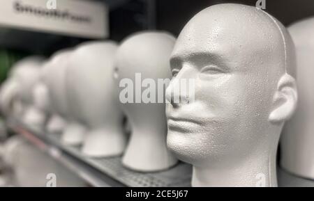 Male Styrofoam head on display in store Stock Photo