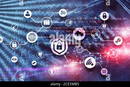 Data security concept. Icons: Closed Padlock, Wifi And cloud on digital background. Stock Photo